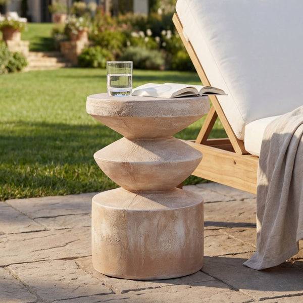 English Elm 15.16 Inch Handmade Mgo Tiered Round Side Table for Patio Balcony or Living Room N772P390766A