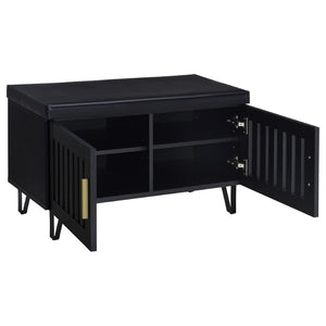 English Elm Astor Smoked Finish Entryway Bench with Drawer Open Shelving and Faux Leather Seat Black B062P440401