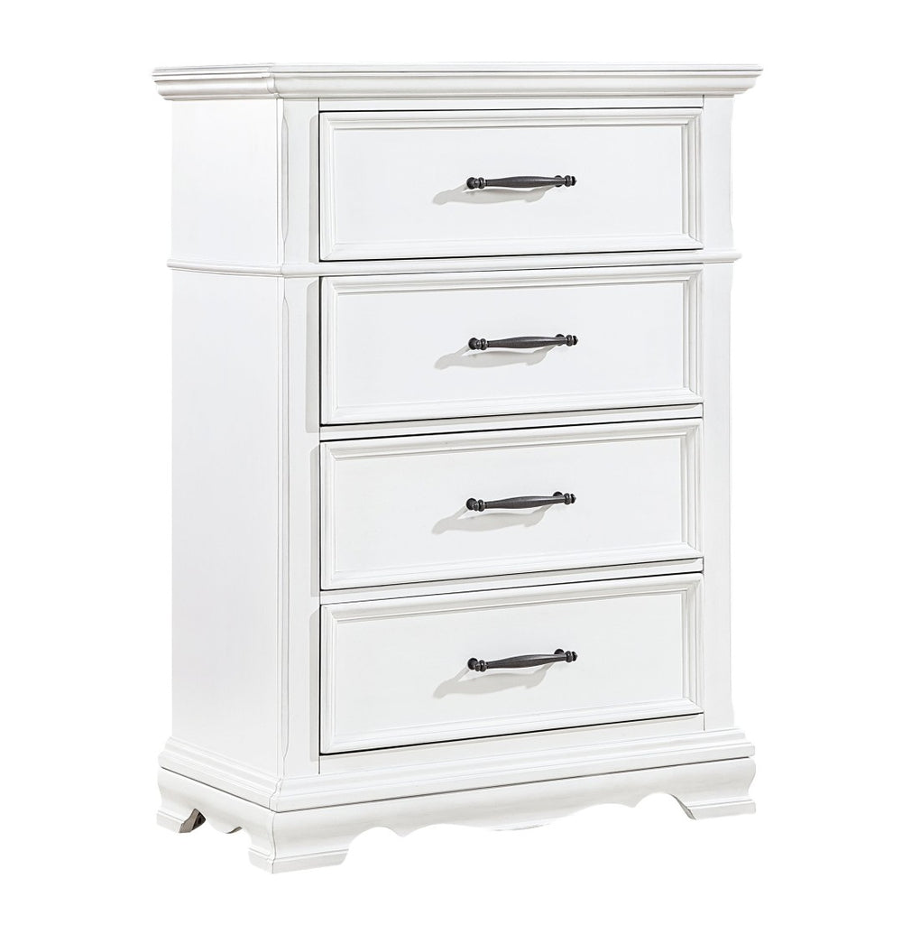 English Elm White Solid Wood Four Drawer Chest with Ball Bearing Glides for Compact Bedrooms B011P474327