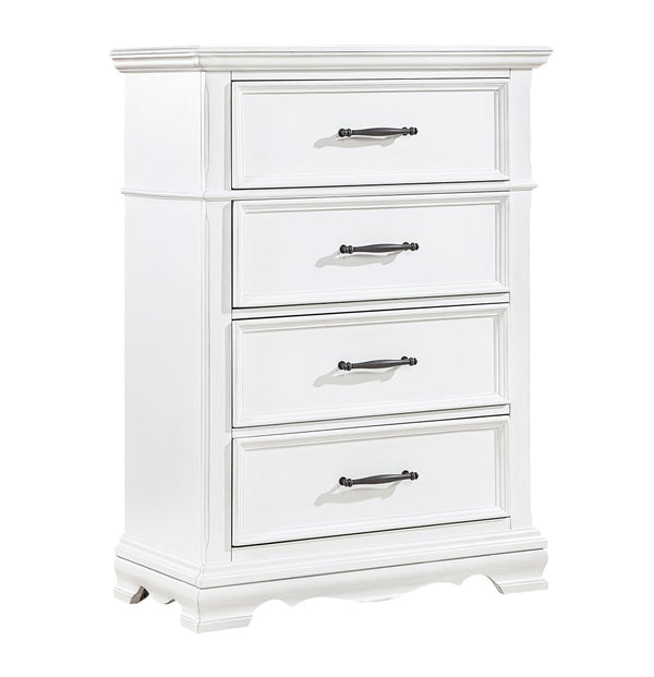 English Elm White Solid Wood Four Drawer Chest with Ball Bearing Glides for Compact Bedrooms B011P474327