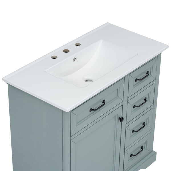 English Elm [video] 36 Inch Freestanding Bathroom Vanity Rubberwood Cabinet with Ceramic Sink Storage Grey N759P313315F