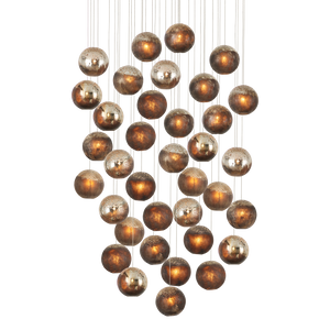 Pathos Round Multi-Drop Pendant Light - Artistic Glass Shade with Reactive Glaze and Antique Finish