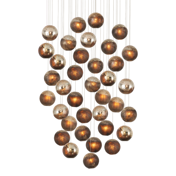 Pathos Round Multi-Drop Pendant Light - Artistic Glass Shade with Reactive Glaze and Antique Finish
