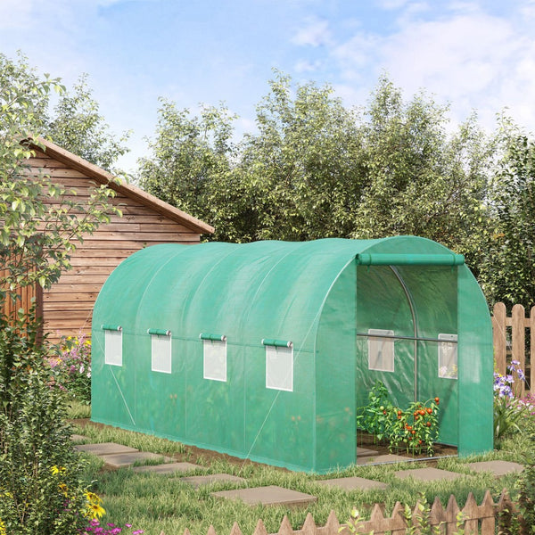 English Elm Outsunny Walk-in Hoop Greenhouse Steel Frame Pe Cover Ventilation for Year-round Growing W2225P217791