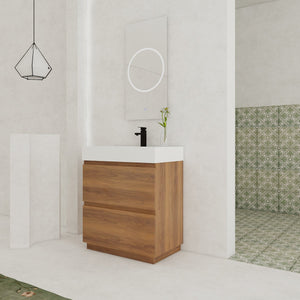 English Elm 30" Modern Bathroom Vanity With Undermount Sink, Double Drawer Storage & Waterproof Finish In Brown W1972S00007