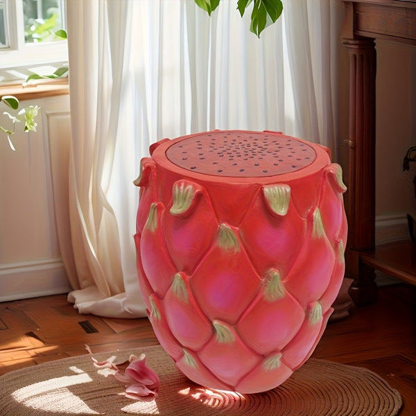 English Elm 13.4" Resin Dragon Fruit Sculptural Stool Outdoor Plant Stand Patio Accent W5709P460806