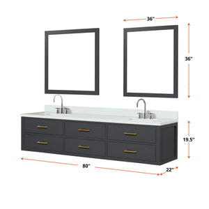 English Elm Black Double Bath Vanity Set With Cultured Marble Top, Chrome Faucets, & 36” Mirrors For Modern Elegance B2731S01842
