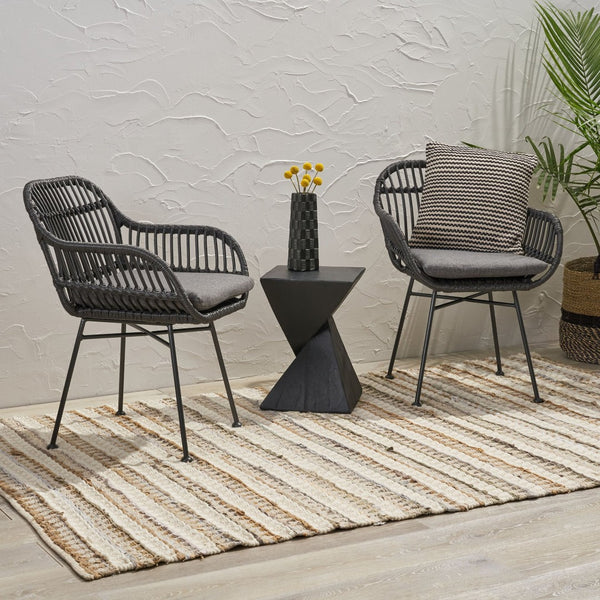 English Elm Rodney Polyethylene Rattan Accent Chair Set Woven Over Steel Frame for Modern Living 65036.00GRY