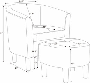 Pu Pu Leather Barrel Chair With Ottoman Modern Faux Leather Accent Seat Set Kiln-Dried Wood Frame, Rounded Back For Comfort And Stylish Living Room Appeal
