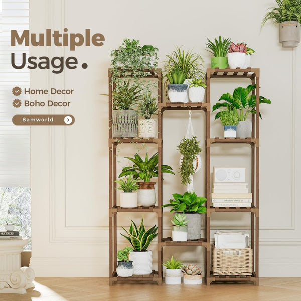 English Elm Multiple Tier Eucalyptus Wood Plant Stand with 10 Shelves for Indoor Outdoor Use W2181P484973