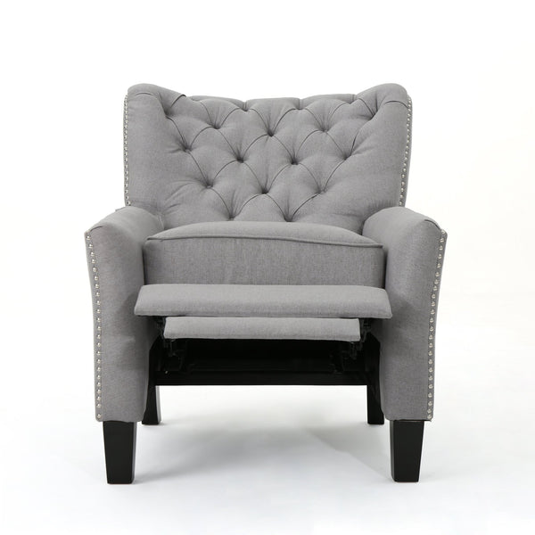 English Elm Christopher Knight Home® - Modern Light Grey Fabric Push Back Recliner with Rivet Accents, Ergonomic Support, Plush Cushioning for Living Room Comfort 61370.00LGRY