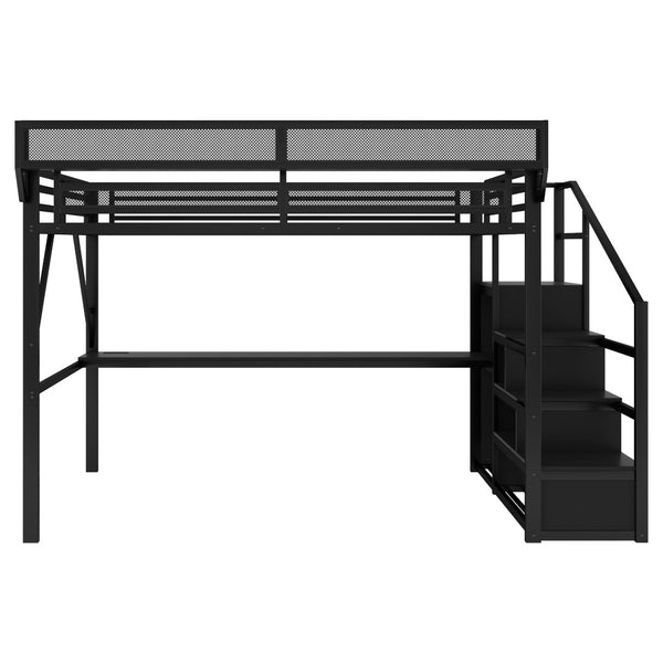 English Elm Twin Metal High Loft Bed with Staircase Storage Wardrobe for Kids and Teens W2580S00077