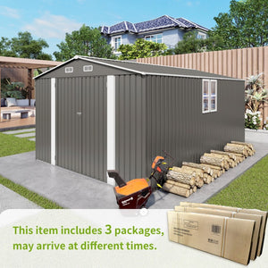 English Elm 10x14 Ft Galvanized Steel Outdoor Storage Shed with Lockable Doors and Vented Window W3213S00005