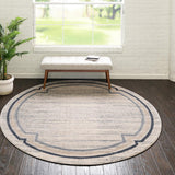 Unique Loom Oasis Fountain Machine Made Border Rug Gray, Ivory/Beige/Navy Blue 7' 0" x 7' 0"