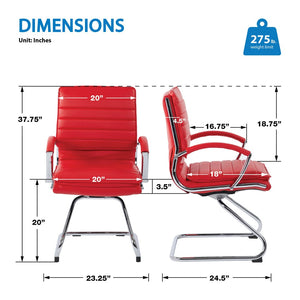 OSP Home Furnishings Guest Faux Leather Office Chair with Chrome Sled Base and Ergonomic Lumbar Support Red SPX23595C-U9
