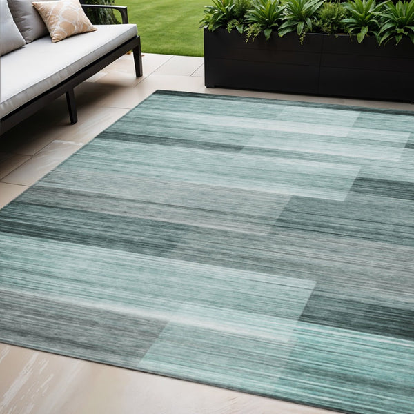 HomeRoots 5' Stylish Teal Blue and Ivory Striped Area Rug – Machine Washable for Indoor & Outdoor Use 5' X 8' 631000