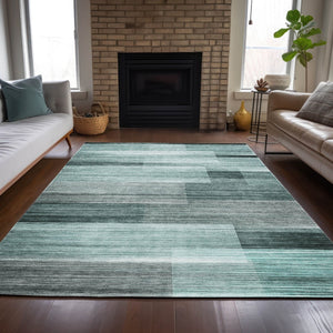 HomeRoots 5' Stylish Teal Blue and Ivory Striped Area Rug – Machine Washable for Indoor & Outdoor Use 5' X 8' 631000