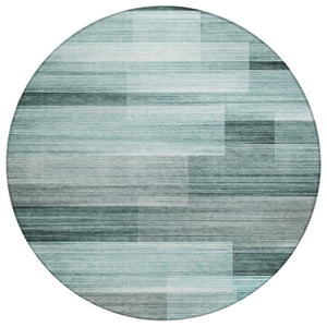 HomeRoots 5' Stylish Teal Blue and Ivory Striped Area Rug – Machine Washable for Indoor & Outdoor Use 8' Round 631001