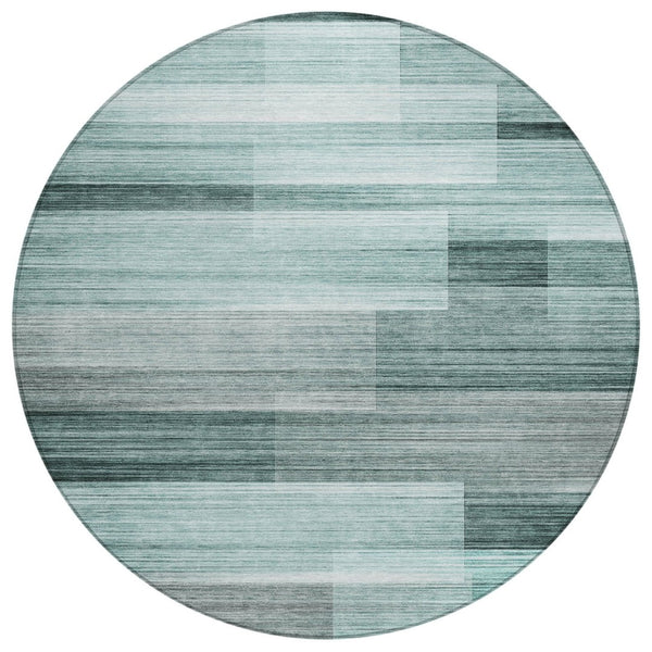 HomeRoots 5' Stylish Teal Blue and Ivory Striped Area Rug – Machine Washable for Indoor & Outdoor Use 8' Round 631001
