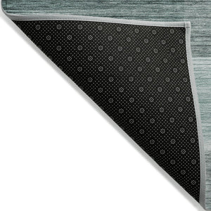 HomeRoots 5' Stylish Teal Blue and Ivory Striped Area Rug – Machine Washable for Indoor & Outdoor Use 8' Round 631001