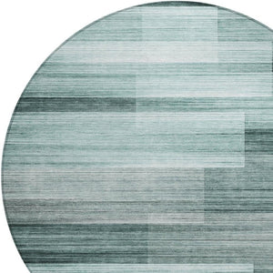 HomeRoots 5' Stylish Teal Blue and Ivory Striped Area Rug – Machine Washable for Indoor & Outdoor Use 8' Round 631001