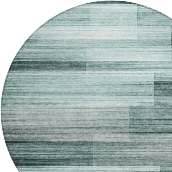 HomeRoots 5' Stylish Teal Blue and Ivory Striped Area Rug – Machine Washable for Indoor & Outdoor Use 8' Round 631001