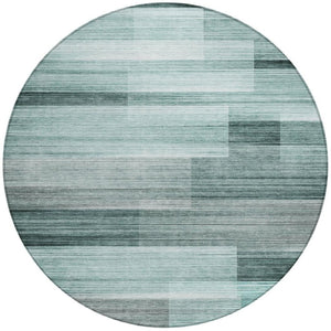 HomeRoots 5' Stylish Teal Blue and Ivory Striped Area Rug – Machine Washable for Indoor & Outdoor Use 8' Round 631001
