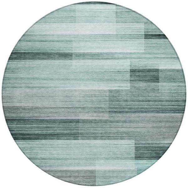 HomeRoots 5' Stylish Teal Blue and Ivory Striped Area Rug – Machine Washable for Indoor & Outdoor Use 8' Round 631001