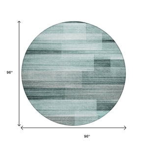 HomeRoots 5' Stylish Teal Blue and Ivory Striped Area Rug – Machine Washable for Indoor & Outdoor Use 8' Round 631001
