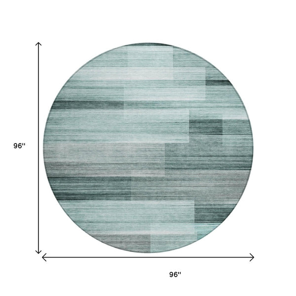 HomeRoots 5' Stylish Teal Blue and Ivory Striped Area Rug – Machine Washable for Indoor & Outdoor Use 8' Round 631001