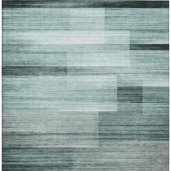 HomeRoots 5' Stylish Teal Blue and Ivory Striped Area Rug – Machine Washable for Indoor & Outdoor Use 8' X 10' 631002