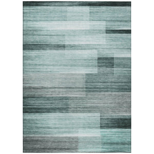 HomeRoots 5' Stylish Teal Blue and Ivory Striped Area Rug – Machine Washable for Indoor & Outdoor Use 8' X 10' 631002