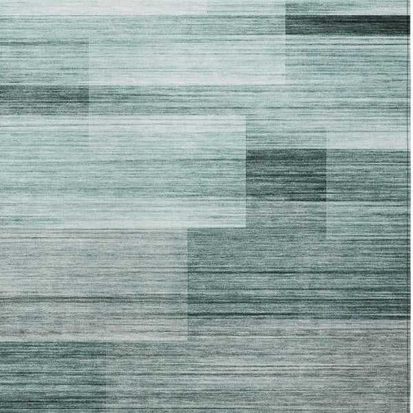 HomeRoots 5' Stylish Teal Blue and Ivory Striped Area Rug – Machine Washable for Indoor & Outdoor Use 8' X 10' 631002