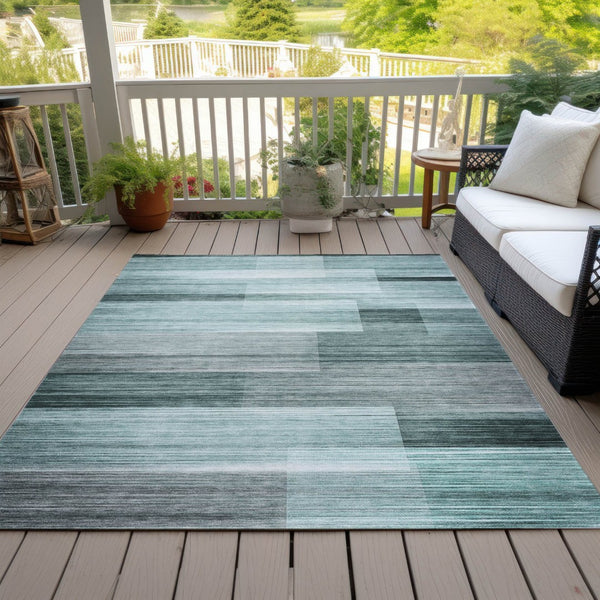 HomeRoots 5' Stylish Teal Blue and Ivory Striped Area Rug – Machine Washable for Indoor & Outdoor Use 8' X 10' 631002
