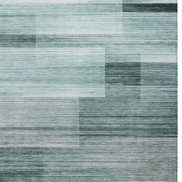 HomeRoots 5' Stylish Teal Blue and Ivory Striped Area Rug – Machine Washable for Indoor & Outdoor Use 9' X 12' 631003