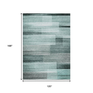 HomeRoots 5' Stylish Teal Blue and Ivory Striped Area Rug – Machine Washable for Indoor & Outdoor Use 10' X 14' 631004