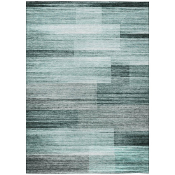 HomeRoots 5' Stylish Teal Blue and Ivory Striped Area Rug – Machine Washable for Indoor & Outdoor Use 10' X 14' 631004