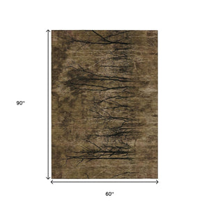HomeRoots 5' Brown and Charcoal Floral Area Rug - Durable, Washable Design for Indoor and Outdoor Spaces 5' X 8' 631006