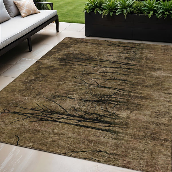 HomeRoots 5' Brown and Charcoal Floral Area Rug - Durable, Washable Design for Indoor and Outdoor Spaces 5' X 8' 631006