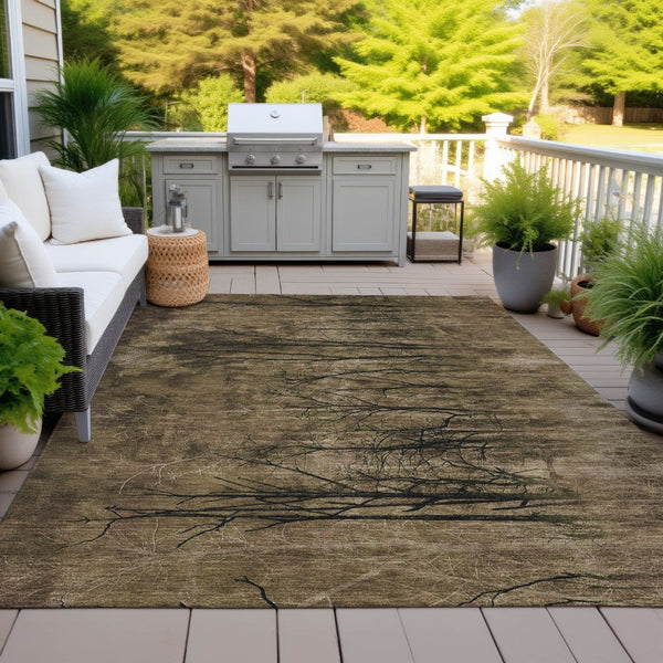 HomeRoots 5' Brown and Charcoal Floral Area Rug - Durable, Washable Design for Indoor and Outdoor Spaces 5' X 8' 631006