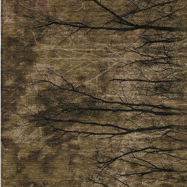 HomeRoots 5' Brown and Charcoal Floral Area Rug - Durable, Washable Design for Indoor and Outdoor Spaces 5' X 8' 631006