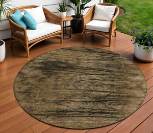 HomeRoots 5' Brown and Charcoal Floral Area Rug - Durable, Washable Design for Indoor and Outdoor Spaces 8' Round 631007