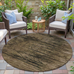 HomeRoots 5' Brown and Charcoal Floral Area Rug - Durable, Washable Design for Indoor and Outdoor Spaces 8' Round 631007