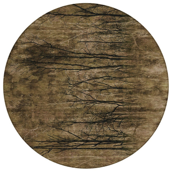 HomeRoots 5' Brown and Charcoal Floral Area Rug - Durable, Washable Design for Indoor and Outdoor Spaces 8' Round 631007