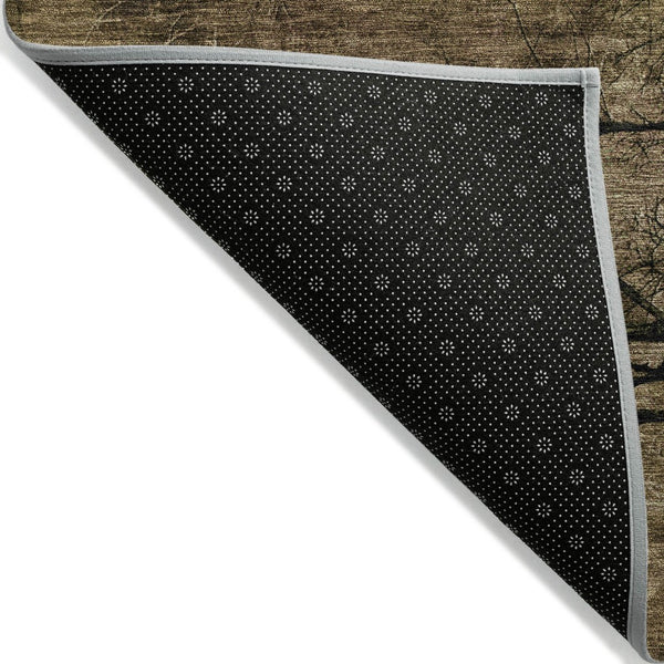 HomeRoots 5' Brown and Charcoal Floral Area Rug - Durable, Washable Design for Indoor and Outdoor Spaces 8' Round 631007