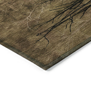 HomeRoots 5' Brown and Charcoal Floral Area Rug - Durable, Washable Design for Indoor and Outdoor Spaces 8' Round 631007