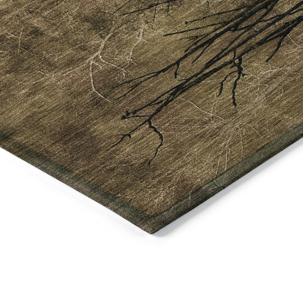 HomeRoots 5' Brown and Charcoal Floral Area Rug - Durable, Washable Design for Indoor and Outdoor Spaces 8' Round 631007