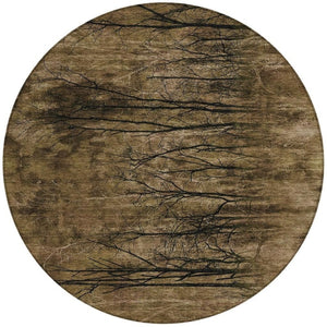 HomeRoots 5' Brown and Charcoal Floral Area Rug - Durable, Washable Design for Indoor and Outdoor Spaces 8' Round 631007
