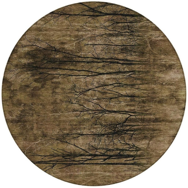 HomeRoots 5' Brown and Charcoal Floral Area Rug - Durable, Washable Design for Indoor and Outdoor Spaces 8' Round 631007