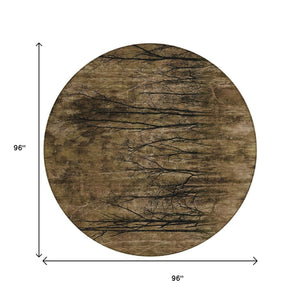 HomeRoots 5' Brown and Charcoal Floral Area Rug - Durable, Washable Design for Indoor and Outdoor Spaces 8' Round 631007